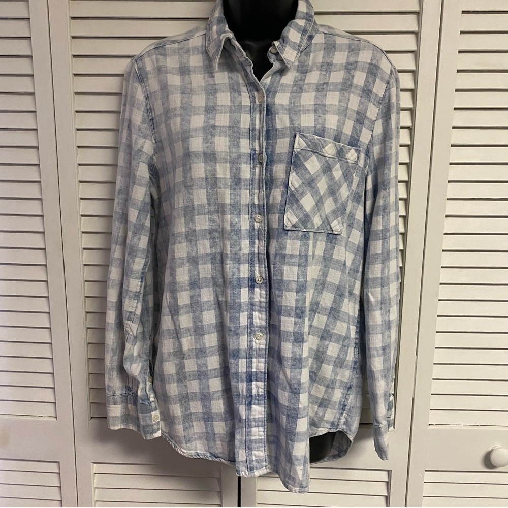 Aeropostale Oversized Boyfriend Button Down Plaid Shirt Distressed SZ SM